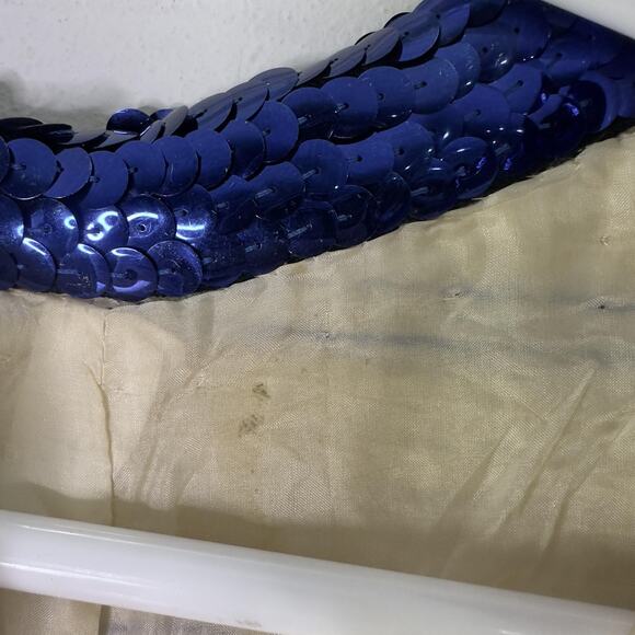 Vintage Sequin Shirt Womens Small Blue Silver Striped Wool Hong Kong 60s - Picture 7 of 12